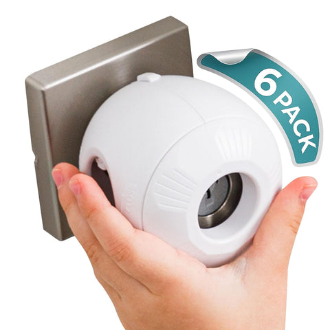 Door Knob Safety Cover for Kids (6 Pack) Hard-to-Remove Dual-Lock Door Handle Covers for Kids - Reusable Baby Proof Door Knob Locks - Installs Easily, No Tools Needed (White)