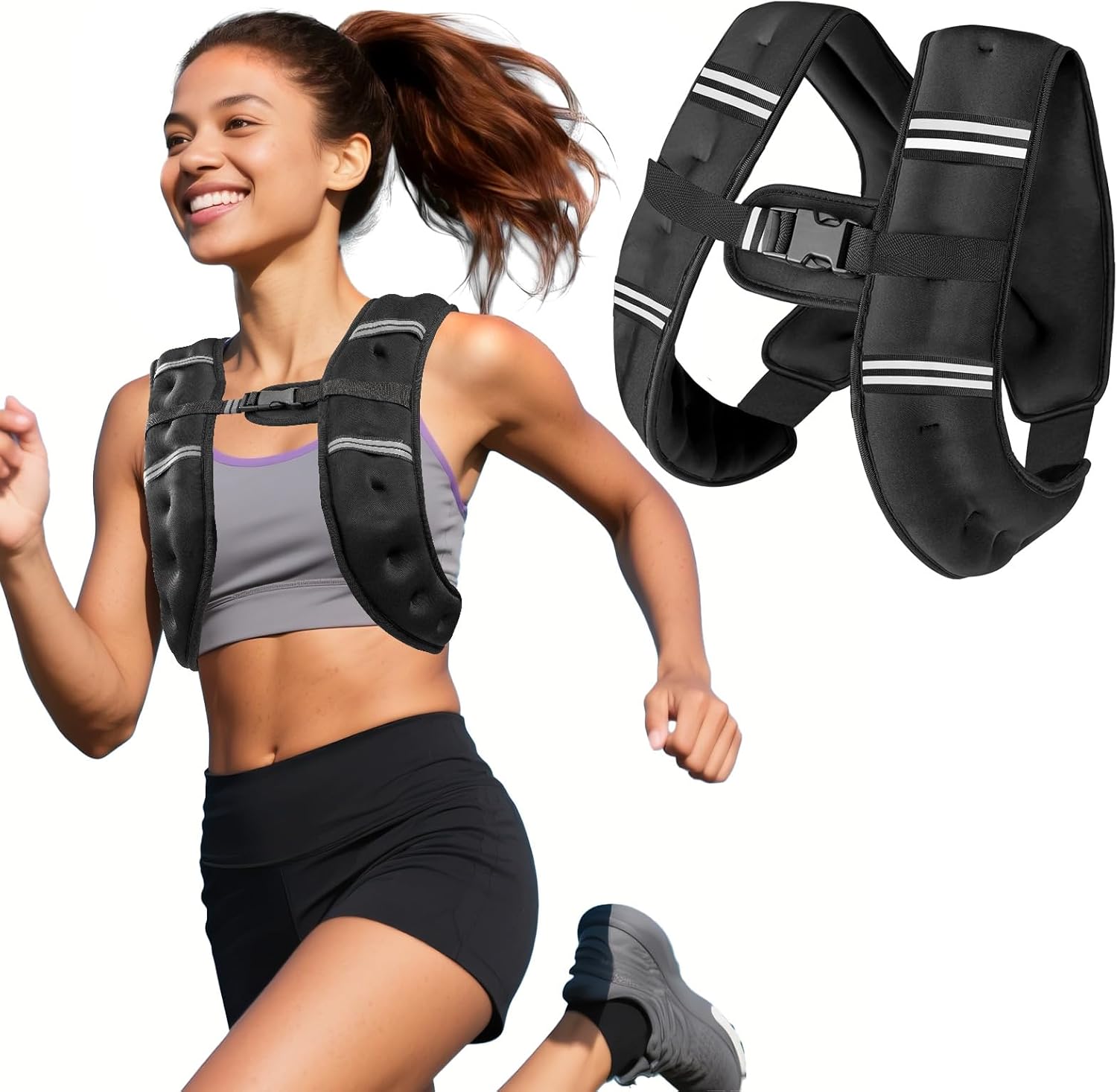 Zikopomi Weighted Vest Woman Man, 6lb/8lb/12lb/16lb/20lb/25lb/30lb Weight Vest with Reflective Stripes for Workout, Strength Training, Running, Fitness, Muscle Building, Weight Loss, Rucking Vest