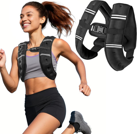 Zikopomi Weighted Vest Woman Man, 6lb/8lb/12lb/16lb/20lb/25lb/30lb Weight Vest with Reflective Stripes for Workout, Strength Training, Running, Fitness, Muscle Building, Weight Loss, Rucking Vest