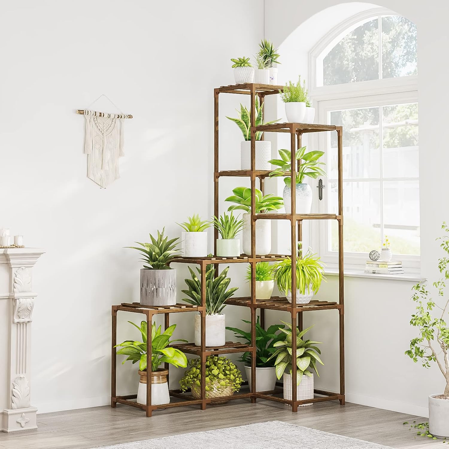 Bamworld 55“ Tall Plant Stand Indoor Outdoor Corner Plant Shelves Wood
