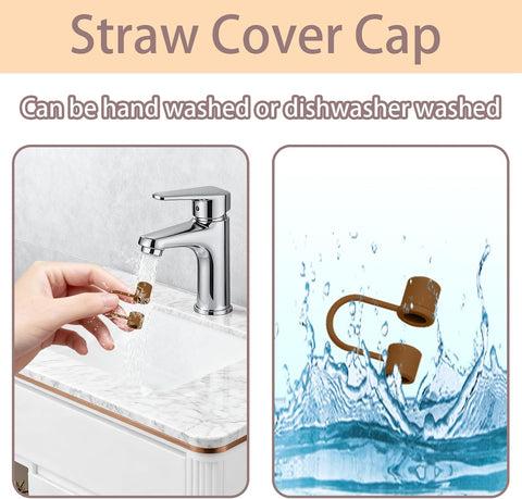 6PCS Silicone Straw Cover Cap Compatible with Stanley 30&40 Oz Tumbler Accessories Brown Straw Toppers Reusable Caps for Stanley Cup 10mm 0.4in Straws