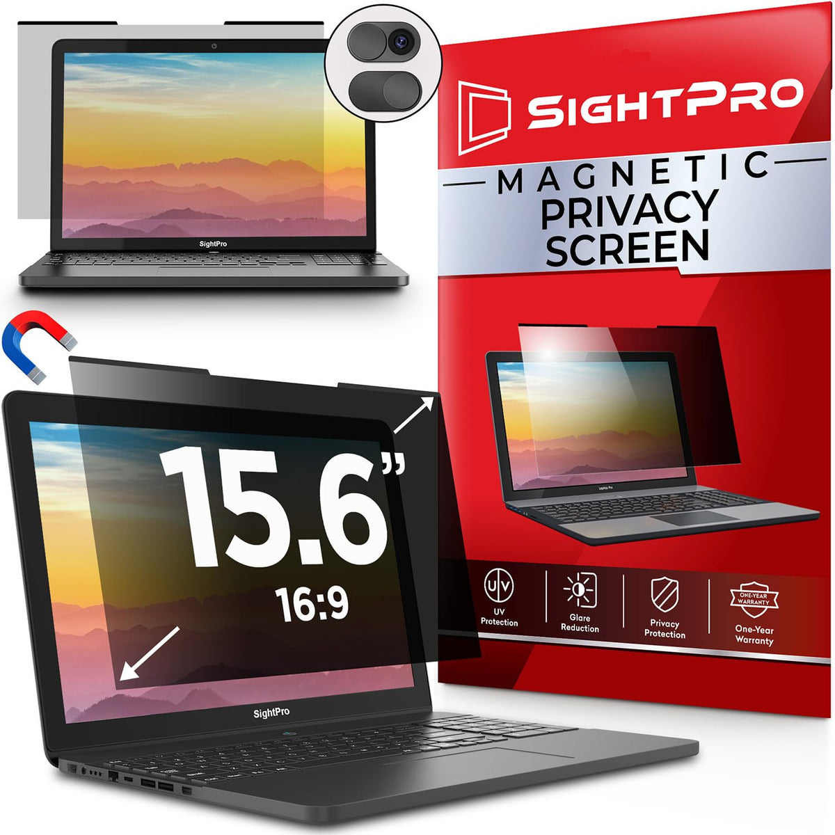 SightPro Magnetic Laptop Privacy Screen 15.6 Inch 16:9 - Removable Computer Privacy Filter Shield and Protector