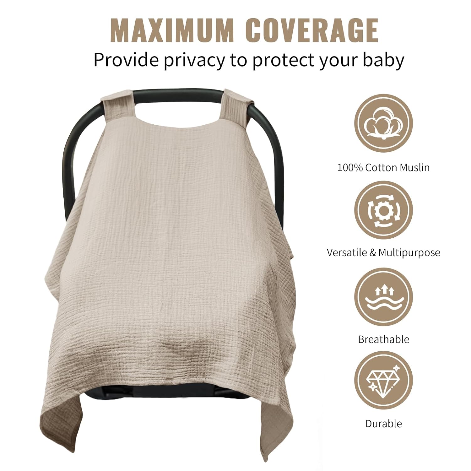 Metplus Muslin Car Seat Cover for Babies, 100% Cotton Infant Carseat Canopy