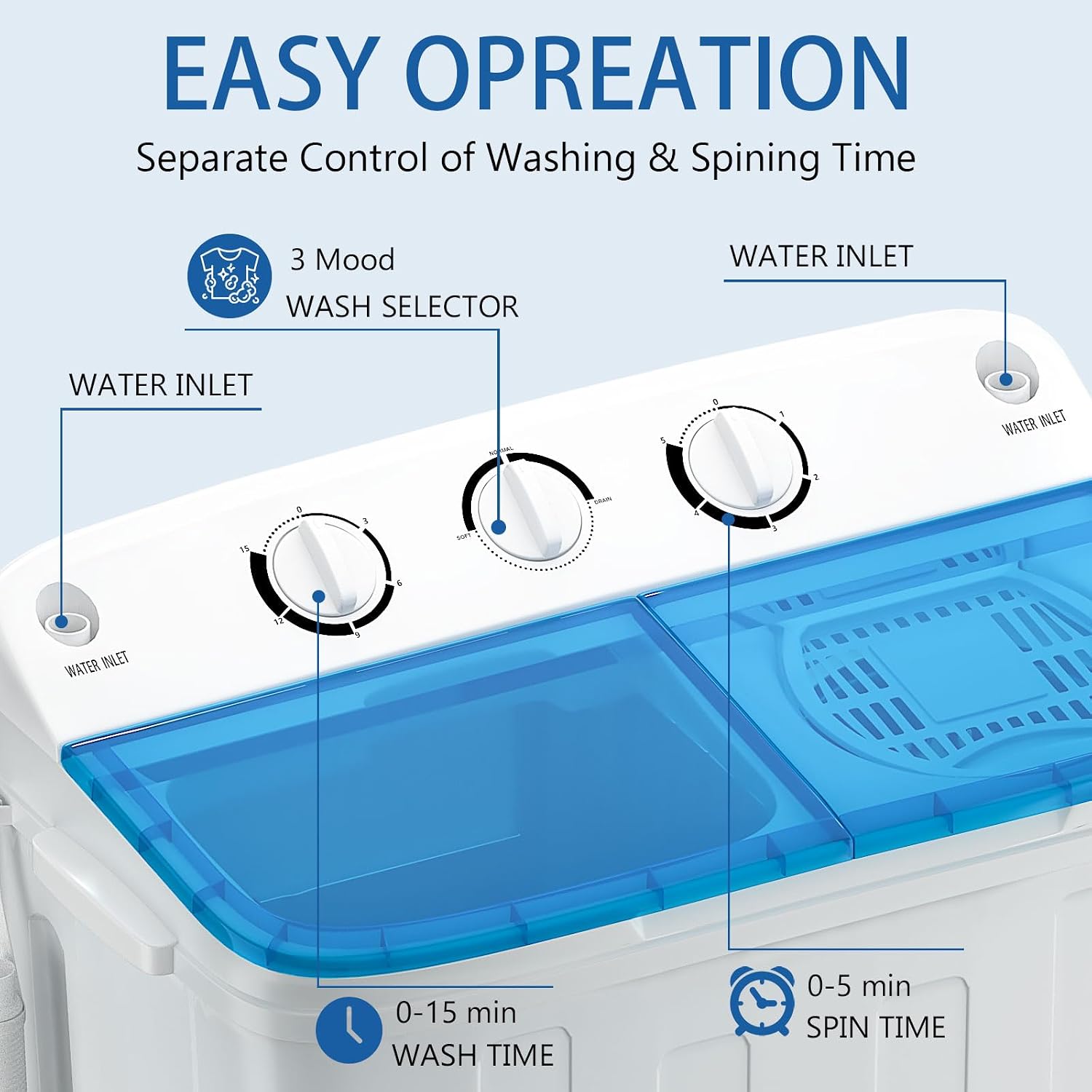 DOGHLY 18lbs Portable Washing Machine, Washer with Drying Rack & 10 Hangers