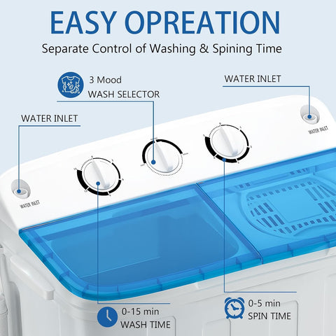 DOGHLY 18lbs Portable Washing Machine, Washer with Drying Rack & 10 Hangers