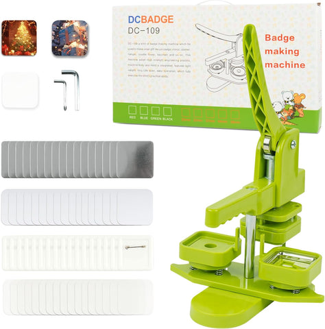Square Button Maker Machine 50mm (1.97 in) Installation-Free, DIY Badge Pin Button Press Machine, Square-Shaped Pin Maker Machine with Free 100pcs Button Maker Supplies&Cutting Template
