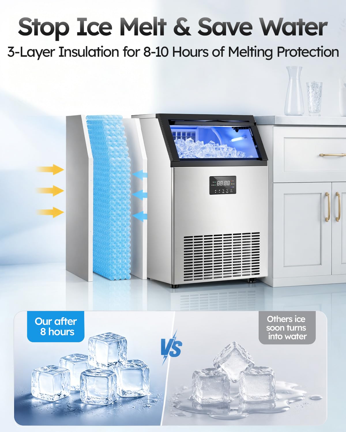 Mojgar Commercial Ice Maker Machine, 150lbs/24H with 50lbs Storage Bin