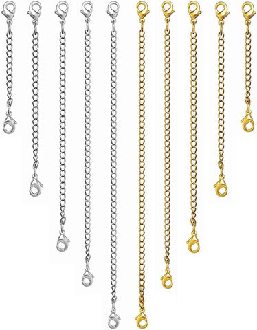 OHINGLT Necklace Extender 10Pcs Chain Extenders for Necklaces Bracelet, 14K Gold and Silver Plated Stainless Steel Extension Chain for Women Jewelry Making