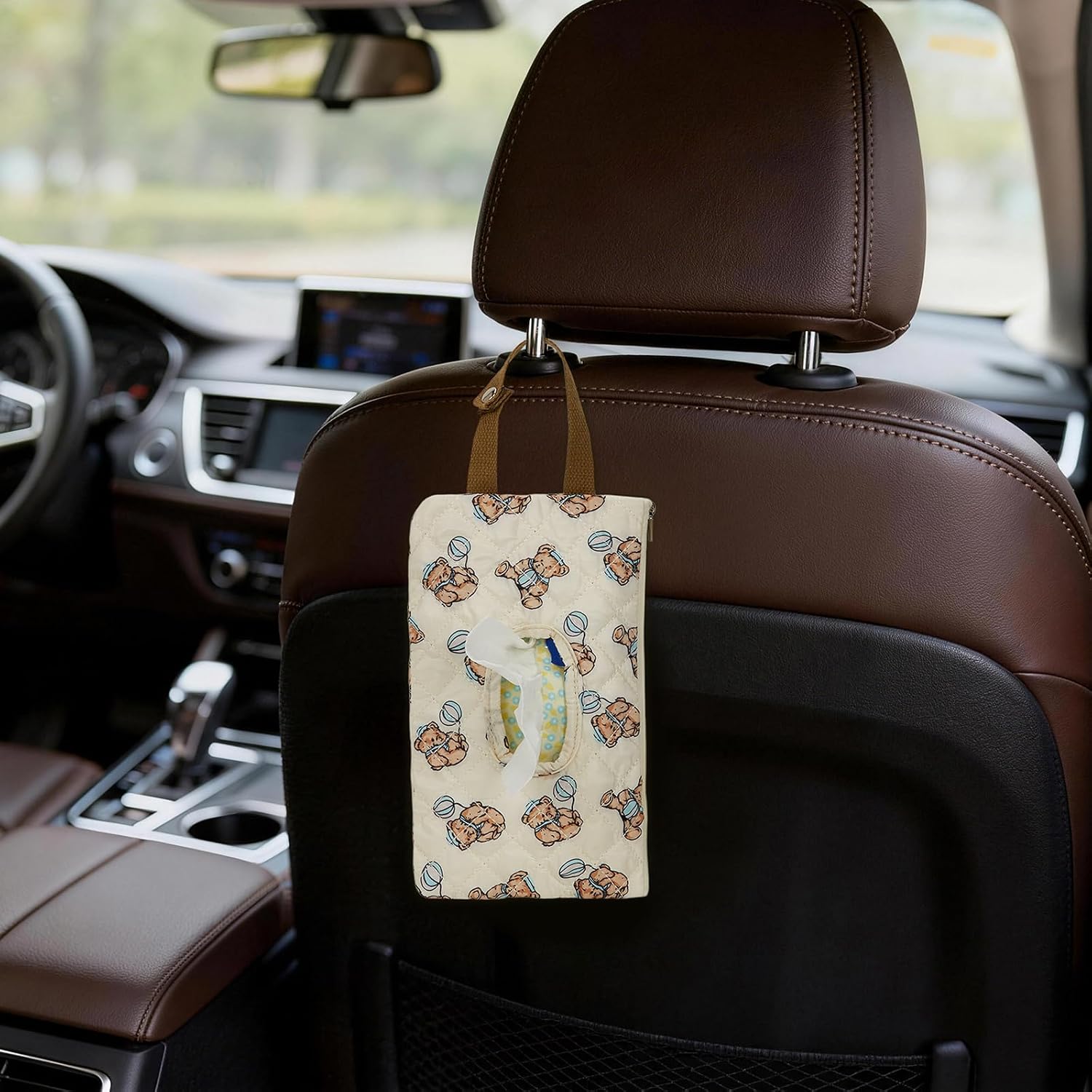 Quilted Baby Wipe Holder Quilted Wipe Pouch Portable Hanging Floral Wet Wipes Bag for Car, Stroller (Bear 2)