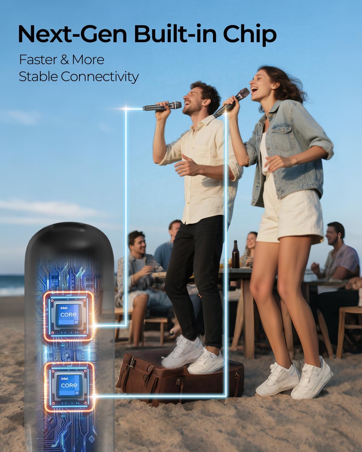 ALPOWL Wireless Microphones, Metal Dynamic Microphone System with Rechargeable Receiver, 50H Duration, 200ft Range, Microphone for Karaoke Singing, Wedding, DJ, Party, Speech, Church