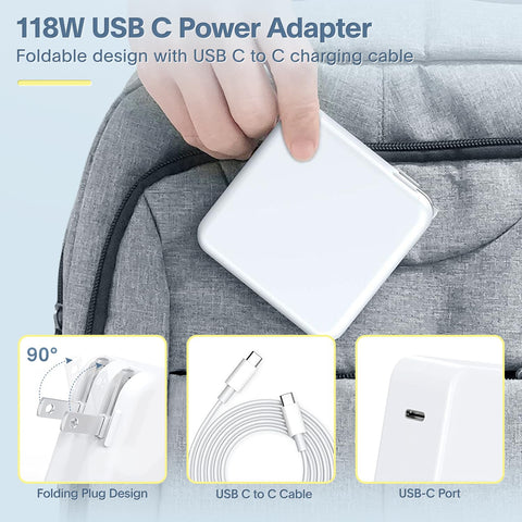 Mac Book Pro Charger - 118W Power Adapter Compatible with USB C Port MacBook Pro & MacBook Air 13, 14, 15, 16 inch, M1 M2 M3 M4, New ipad Pro and All USB C Device, 6.6ft USB-C to C Charge Cable