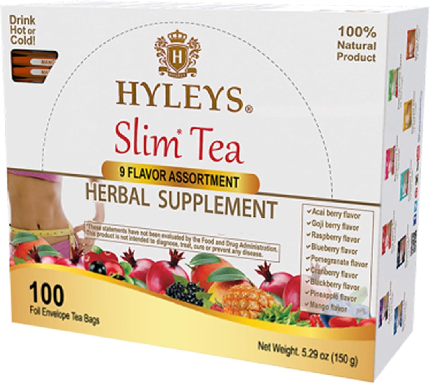 HYLEYS Slim Tea, 9 Flavor Weight Loss Variety Pack, 100 Bags (9 Pack Bulk)