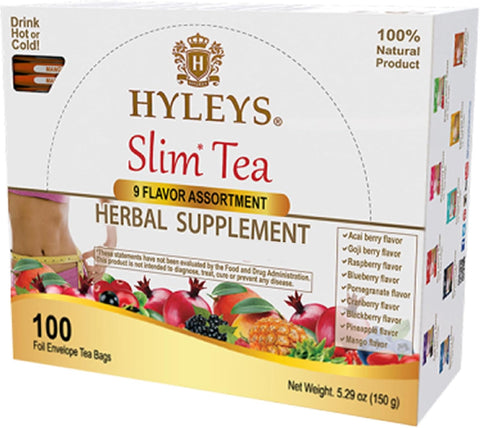 HYLEYS Slim Tea, 9 Flavor Weight Loss Variety Pack, 100 Bags (9 Pack Bulk)