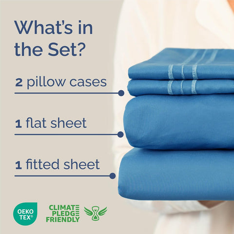 King Size 4 Piece Sheet Set - Breathable & Cooling Sheets - Denim Blue
