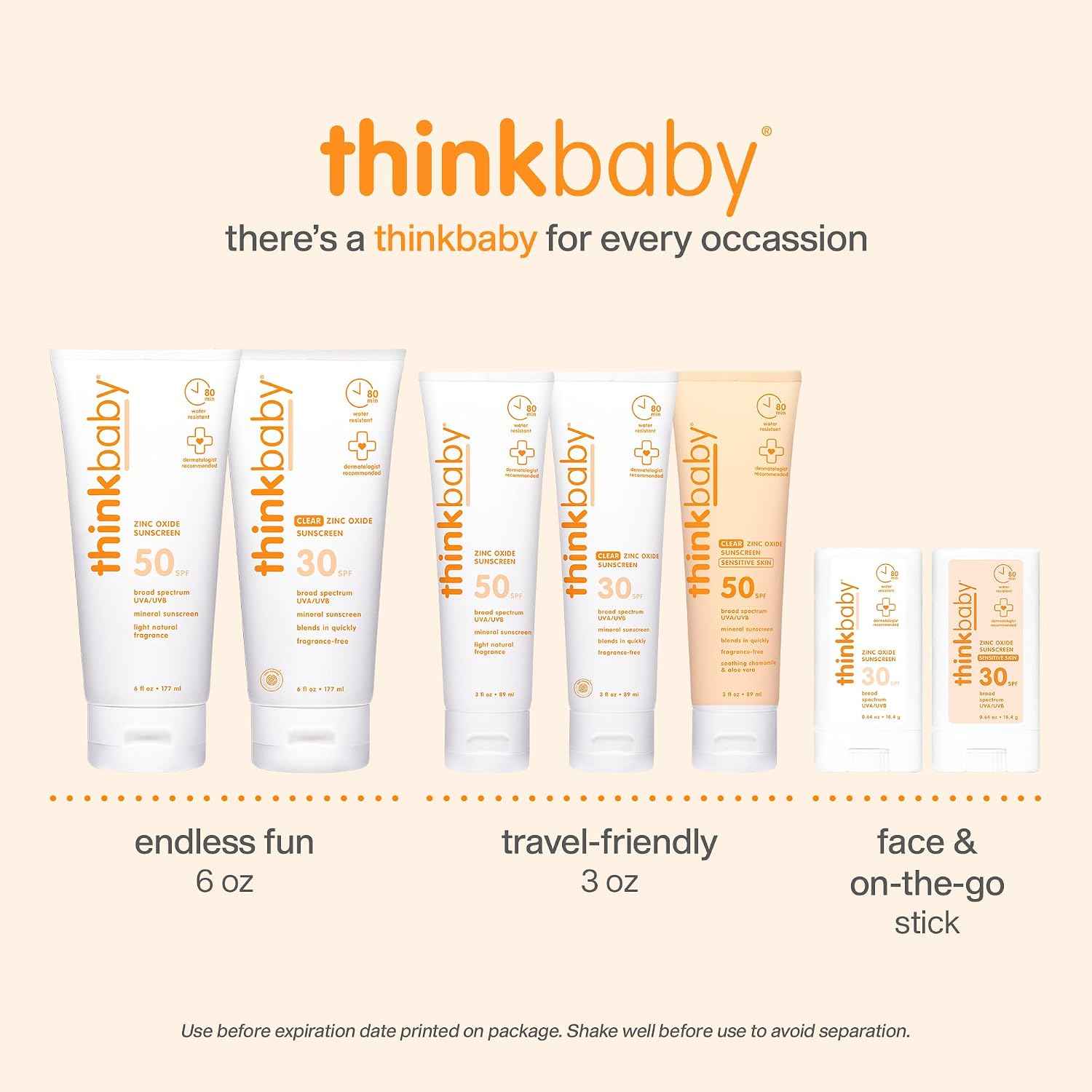 Thinkbaby Baby Sunscreen SPF 50+, Mineral Formula, Water Resistant, 6 Oz