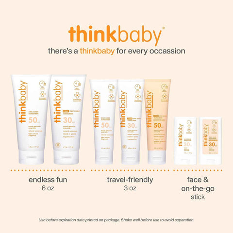 Thinkbaby Baby Sunscreen SPF 50+, Mineral Formula, Water Resistant, 6 Oz