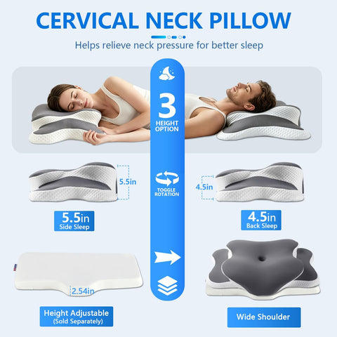 Ergo Pillow for Sleep Apnea, Neck Pain, and Snoring Relief | Cervical Neck Pillow for Neck Pain Relief & Side Sleeper | Orthopedic Memory Foam with Ergonomic Neck Support, Gray, Standard