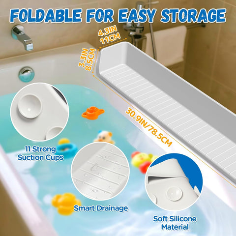 Splash Guard for Bathtub Kids - Silicone Bath Tub Play Shelf, Gray