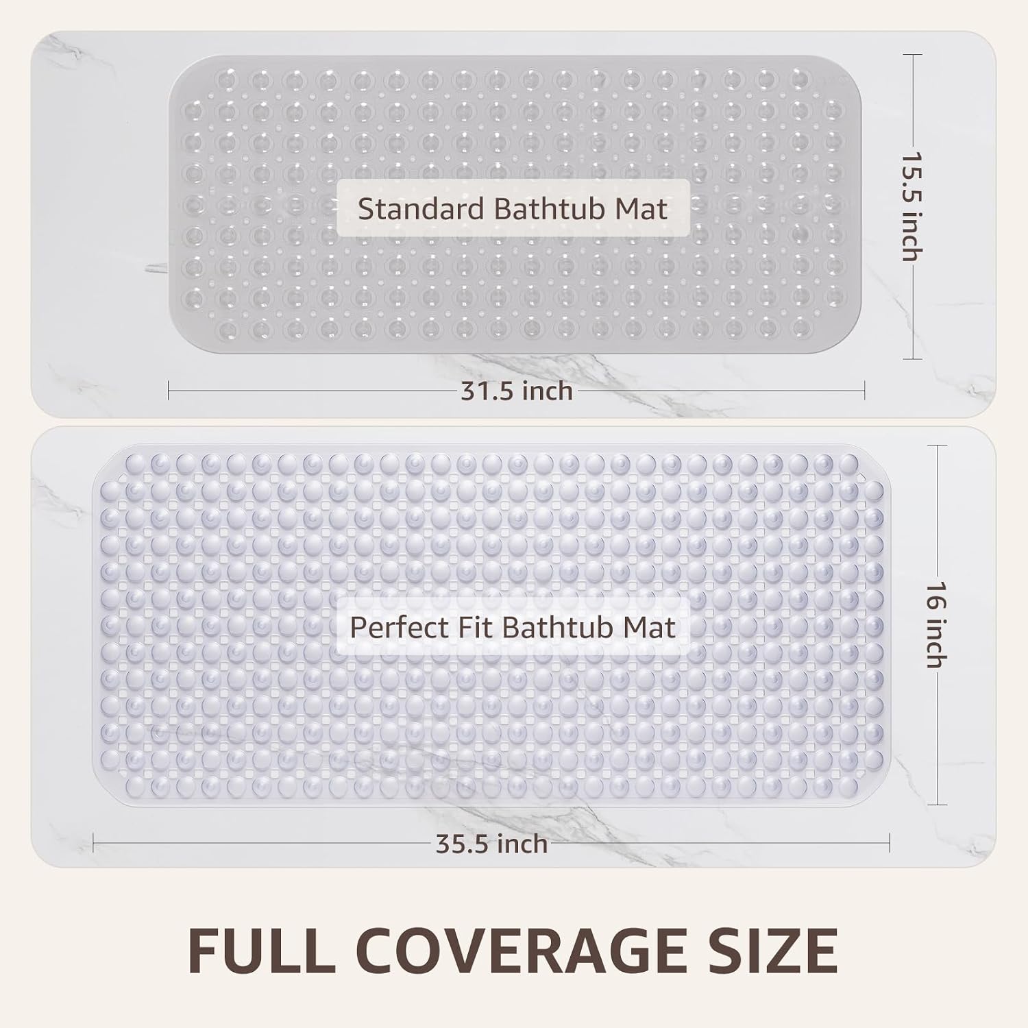 OTHWAY Bath Tub Shower Mat Non Slip, Bathtub Floor Liner Mats for Inside Shower Bathroom, Suction Cups and Drain Holes for Feet Scrubbing, Machine Washable, Soft on Feet, 35x16 Inch, Transparent