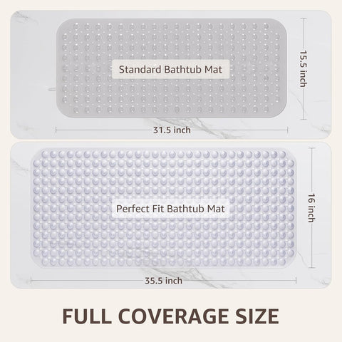 OTHWAY Bath Tub Shower Mat Non Slip, Bathtub Floor Liner Mats for Inside Shower Bathroom, Suction Cups and Drain Holes for Feet Scrubbing, Machine Washable, Soft on Feet, 35x16 Inch, Transparent