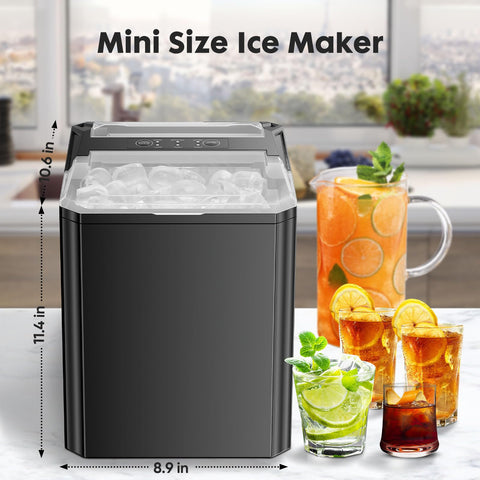 Sweetcrispy Countertop Ice Maker, Portable Ice Machine Self-Cleaning, 9 Cubes in 6 Mins, 26 lbs/24Hrs, 2 Sizes of Bullet Ice for Home Party Office, Black