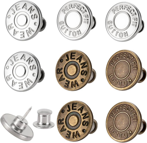 8 Sets of 17 mm Pants Button Jean Buttons Pins for Loose Jeans, Adjustable Button for Jeans, Reusable and Adjustable Metal Pants Button Tightener