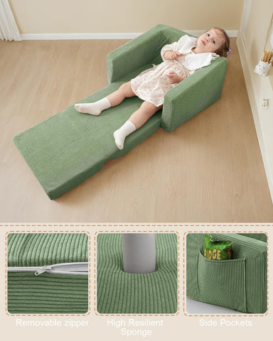 2-in-1 Kids Chair and Couch, Cozy Corduroy Kids Sofa, Green