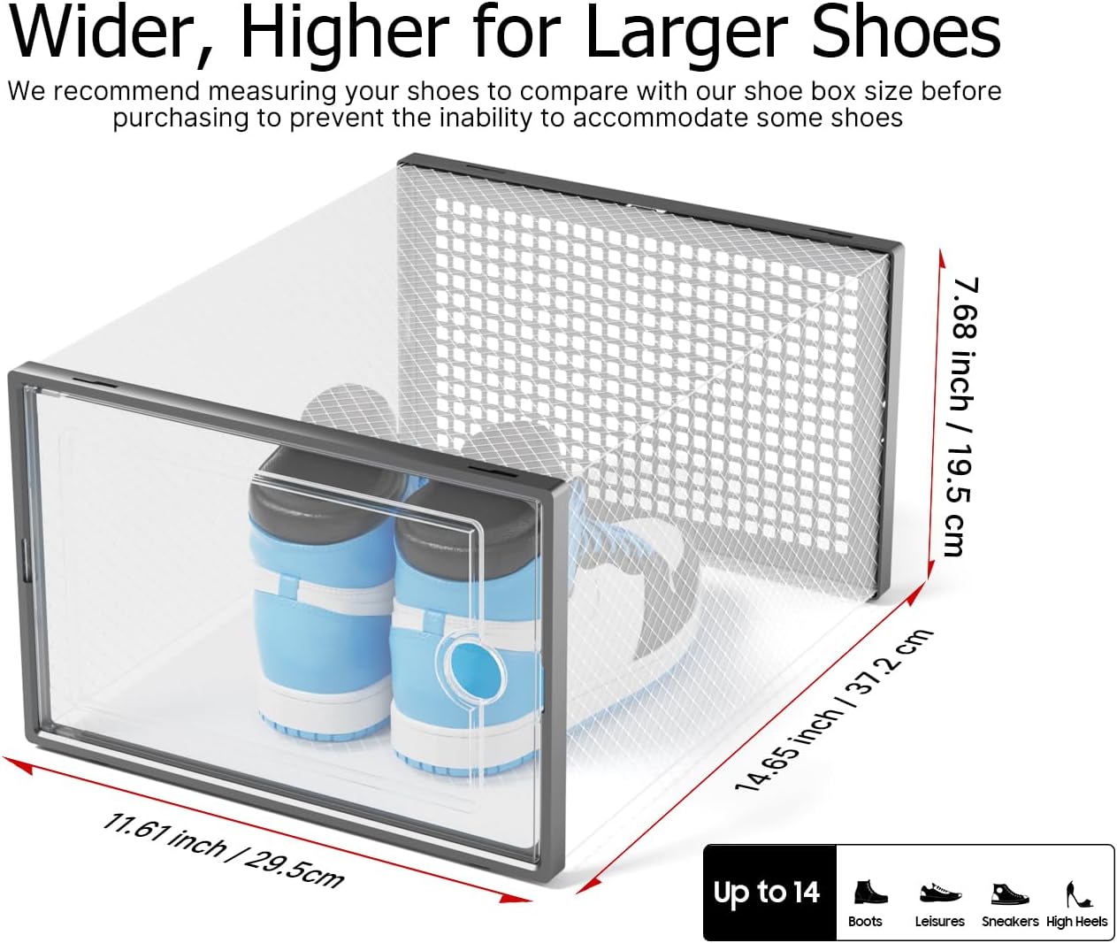 Kuject XXX-Large Shoe Storage Boxes 12 Pack, Clear Stackable Shoe Organizer