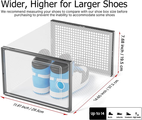 Kuject XXX-Large Shoe Storage Boxes 12 Pack, Clear Stackable Shoe Organizer