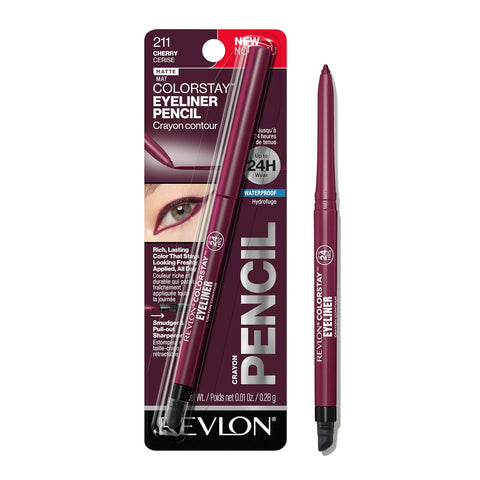 REVLON ColorStay Pencil Waterproof Eyeliner, 211 Cherry, 0.01 oz