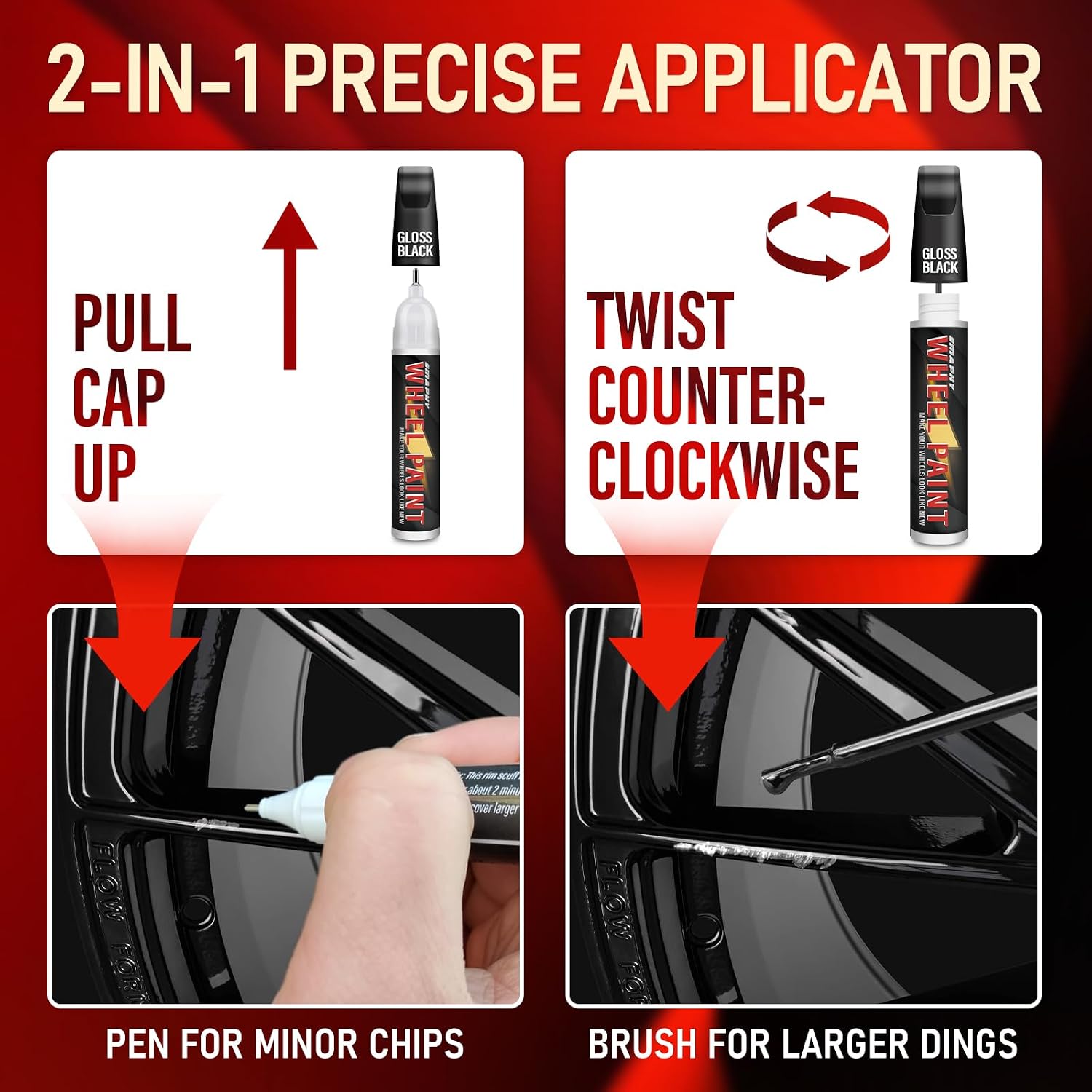 Gloss Black Rim Touch Up Paint, Wheel Scratch & Car Curb Rash Repair Kit