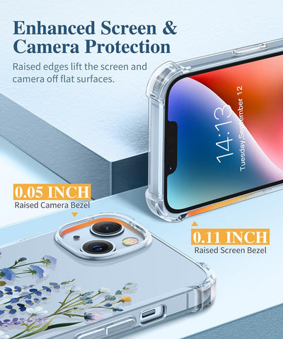 GVIEWIN for iPhone 14 Case Floral, Screen Protector & Camera Lens Protector