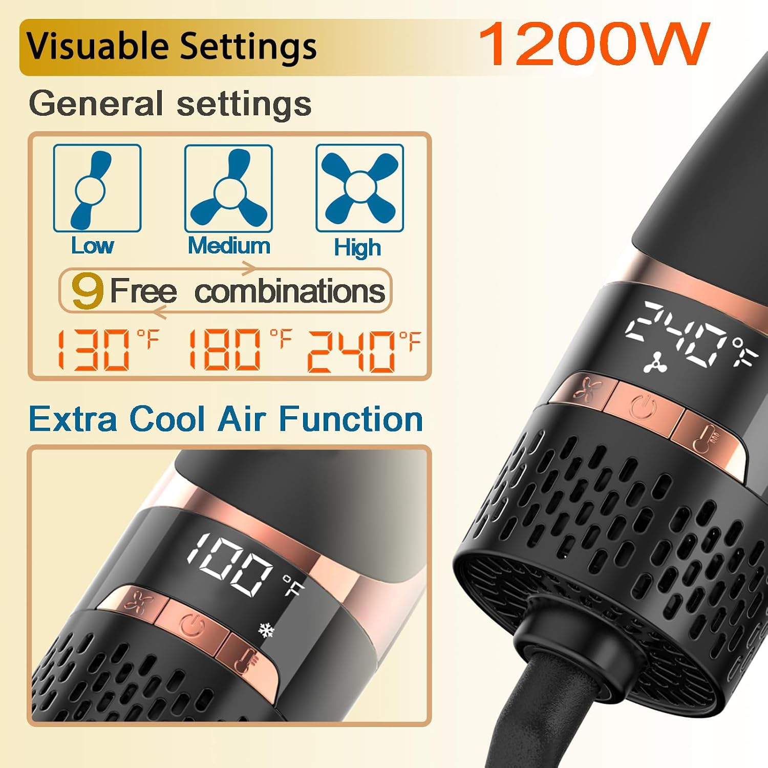 Nicebay Hair Dryer Brush with Display Screen, Anti-Frizz Styler Volumizer