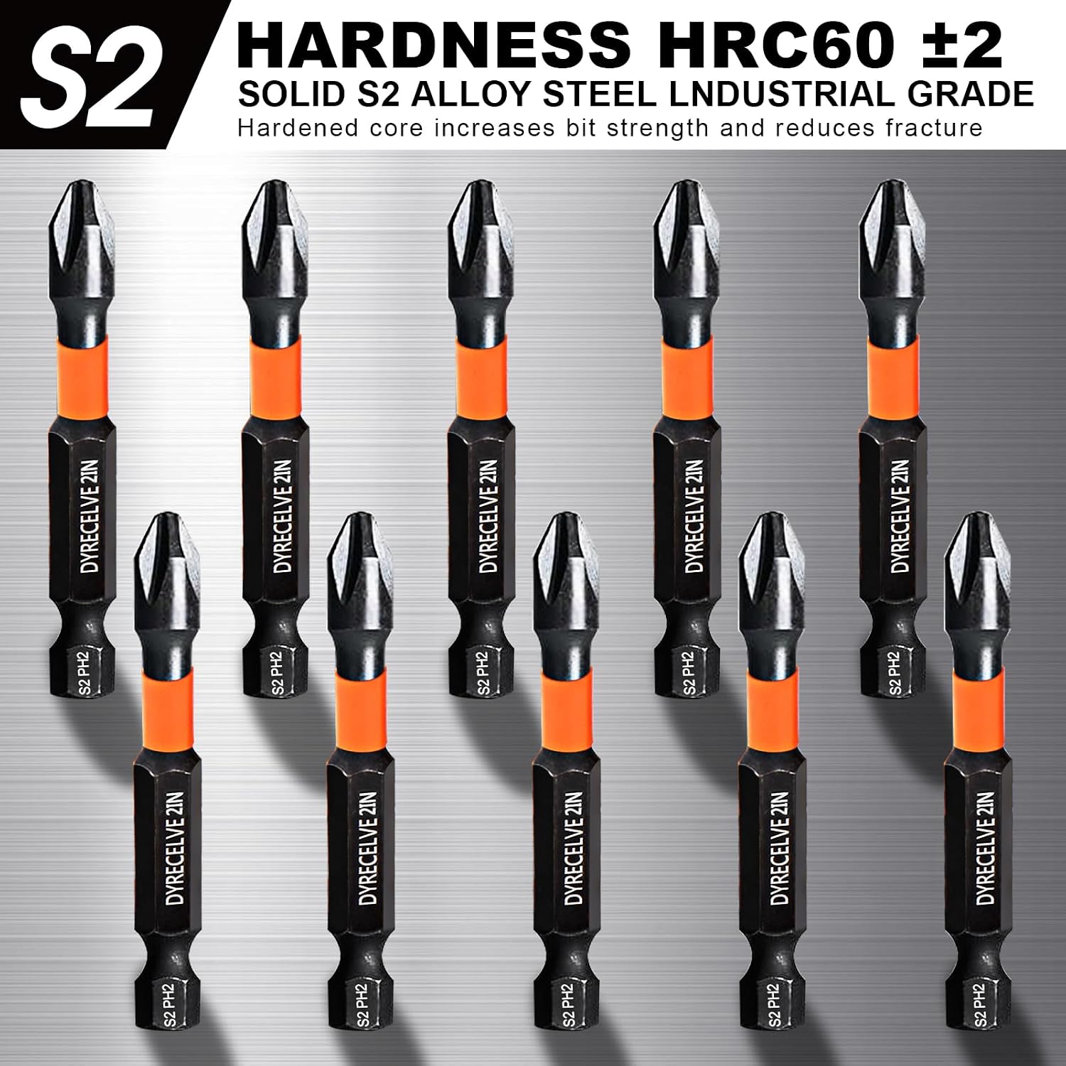 DYRECELVE 10-Piece Phillips Bits #2 Impact, 2-Inch Screwdriver Bits Set