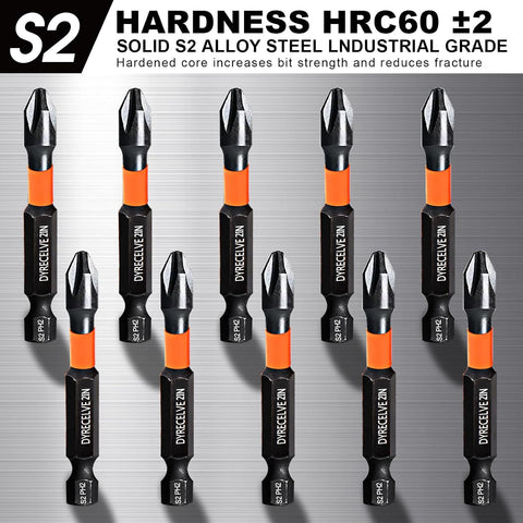 DYRECELVE 10-Piece Phillips Bits #2 Impact, 2-Inch Screwdriver Bits Set