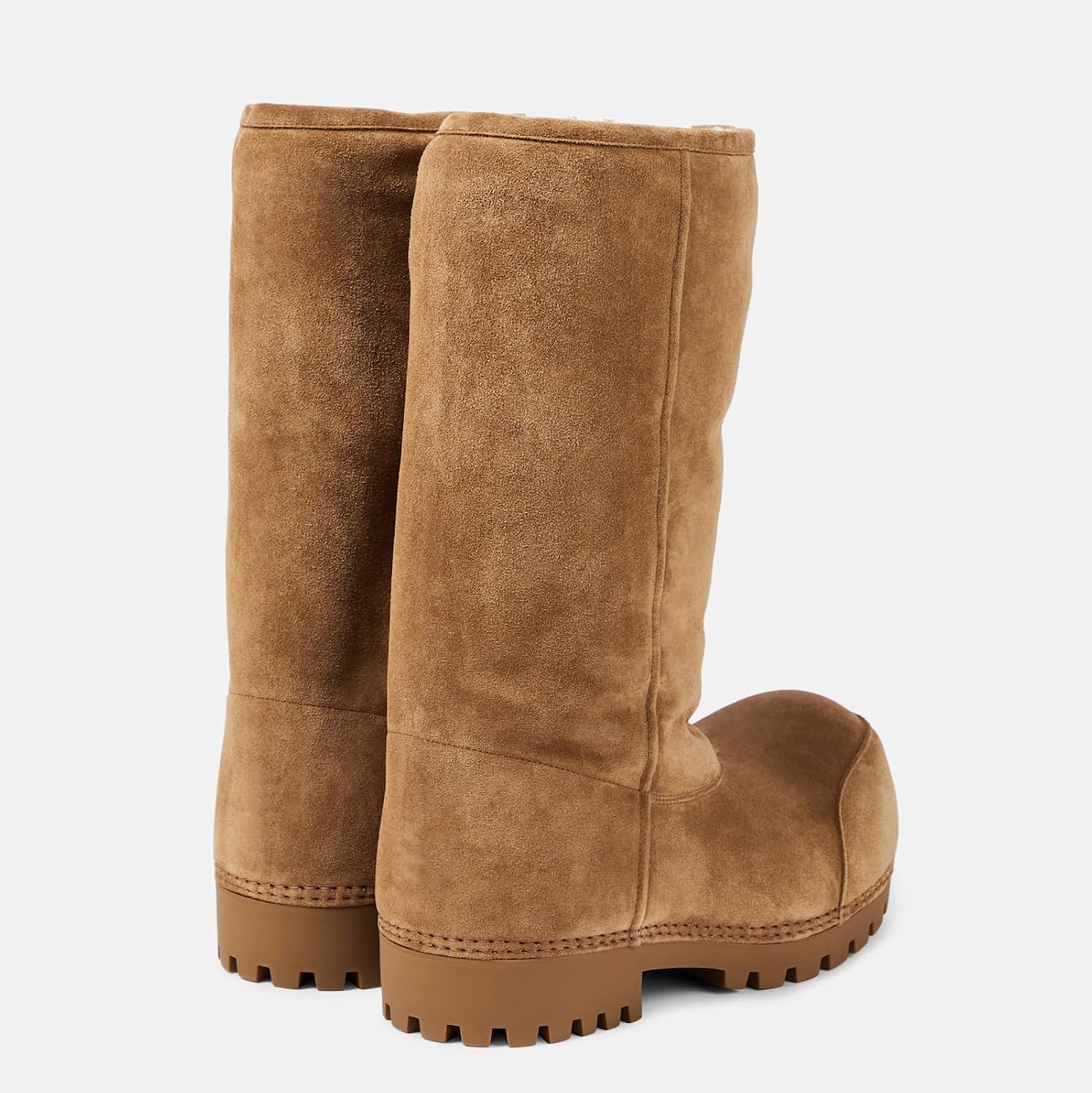 Platform Snow Boots for Women Suede Classic Fur Hippy Mid Calf Winter Boots Slip On High Boots Comfortable Chunky Trending Shoes Biege