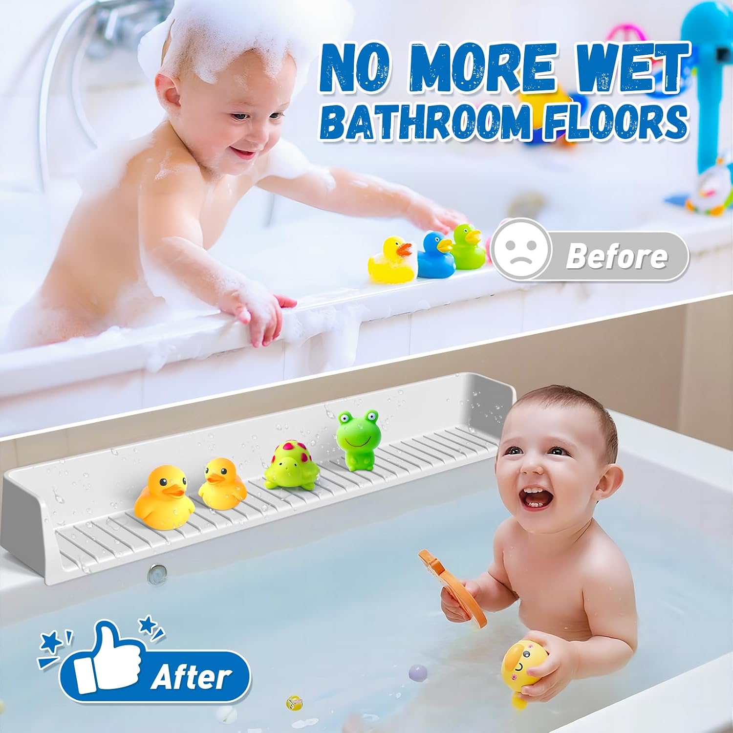 Splash Guard for Bathtub Kids - Silicone Bath Tub Play Shelf, Gray