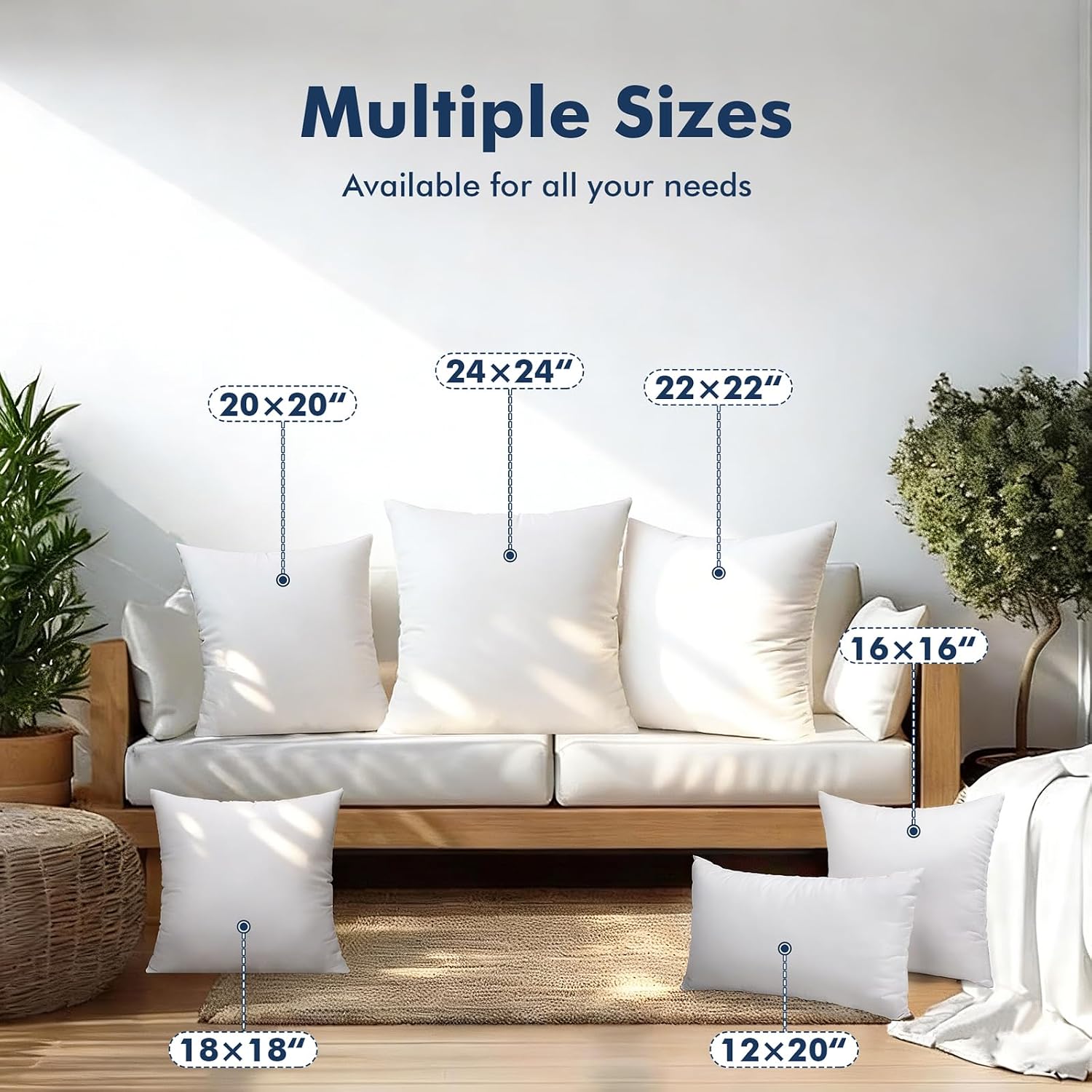 2 Pack 20x20 Outdoor Pillows, Water Resistant Throw Pillow Inserts