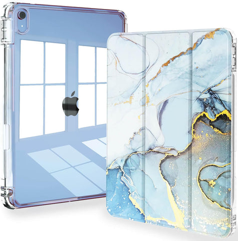 Feams for iPad (A16) 11th Generation 11 Inch 2025, iPad 10th Generation Case 10.9 Inch 2022, Slim iPad A16 Case Clear Back Cover with Pencil Holder & Auto Sleep, Blue Marble