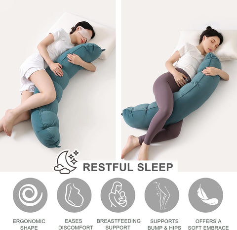 Peallow(Pat. Pend) – Long Round Body Pillow for Adults, Bolster Pillow for Sleeping, Soft and Supportive Pillow for Sleeping & Lumbar Support (Slate Blue,47")