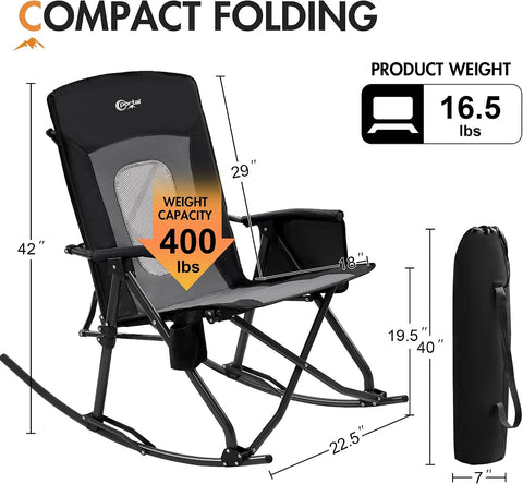 Portal Oversized Folding Rocking Camping Chair Portable 400 lbs Black