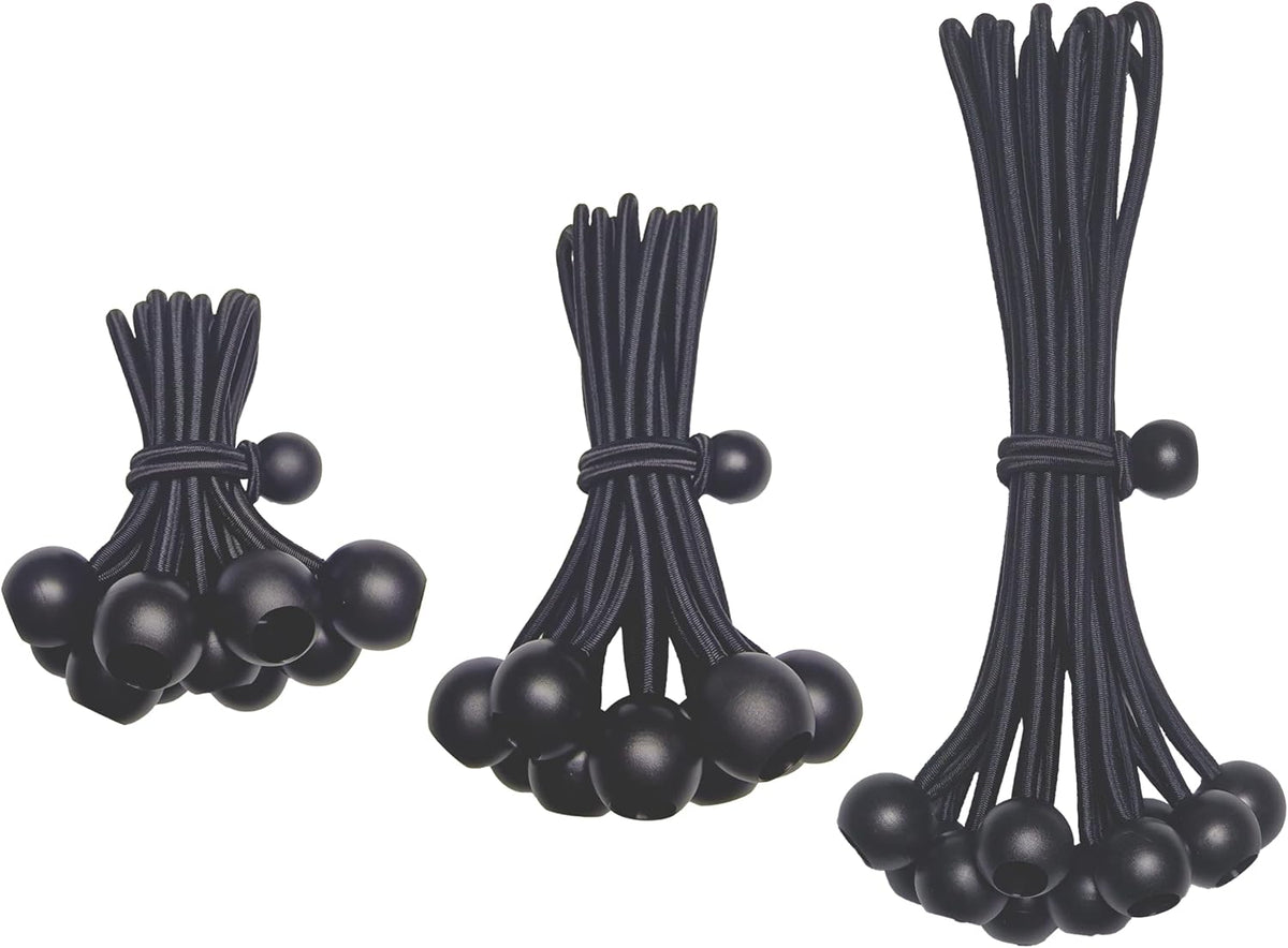 Bungee Cords with Balls 30 Pack, Ball Bungee Cords Comes in Three Sizes: 4 "6" 9", UV Resistant, Antioxidant, Secure Tie Down. (30, Black)
