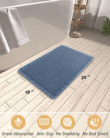 Blue, Quick Dry Washable Bathroom Rugs, Extra Soft Decorative Bath Rugs for Bathroom Floor, Beside Tub and Shower