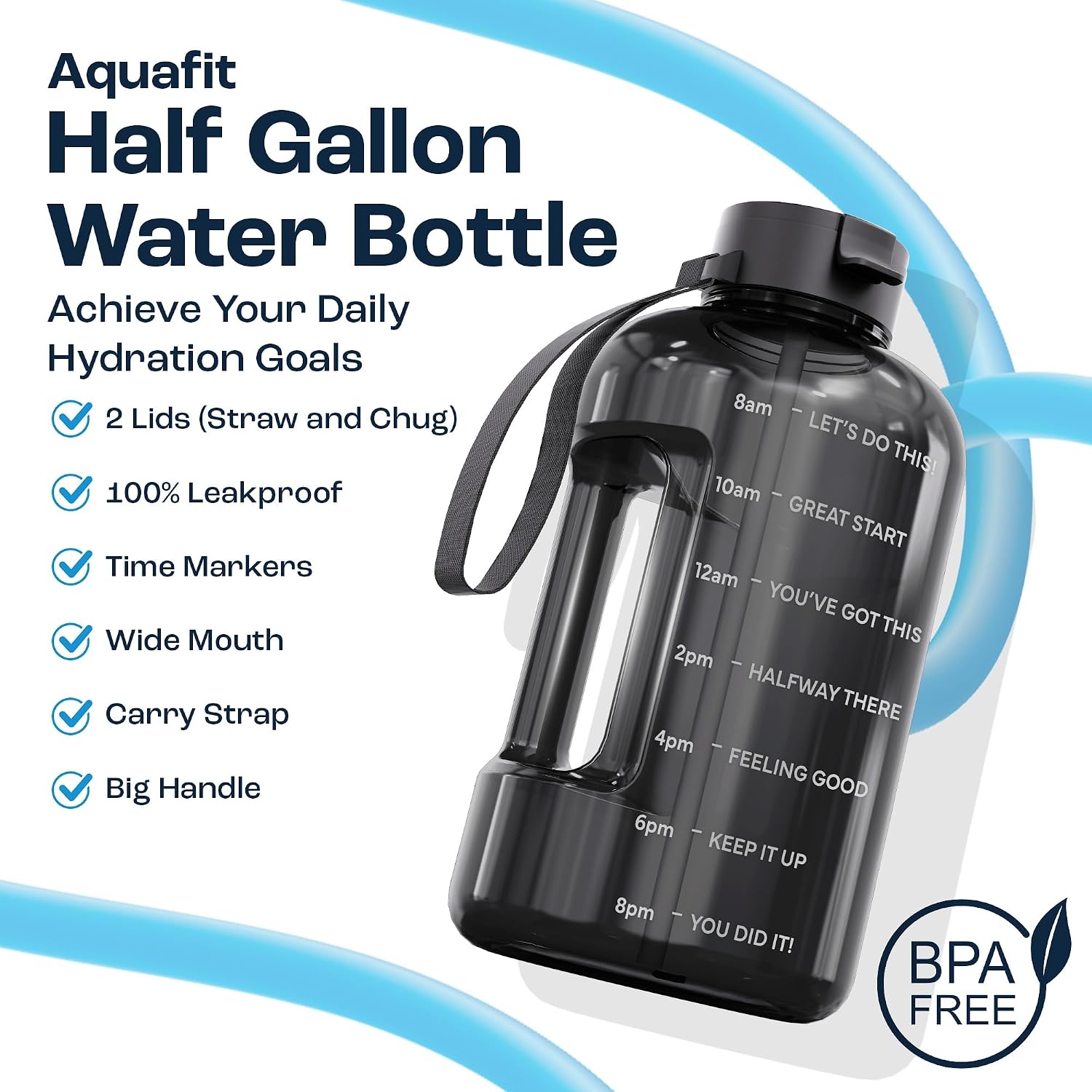 AQUAFIT Half Gallon Water Bottle with Motivational Quotes