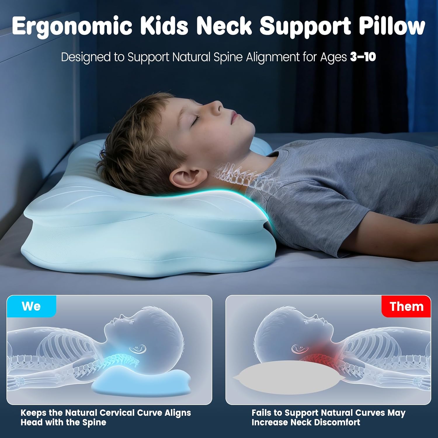 2026 New Toddler Pillow, Kids Cervical Pillow for Neck and Shoulder, Cooling Orthopedic Memory Foam Pillow,Ergonomic Neck Support Pillow for Side,Back and Stomach Sleepers,Odorless Aged 3-10 Years Old