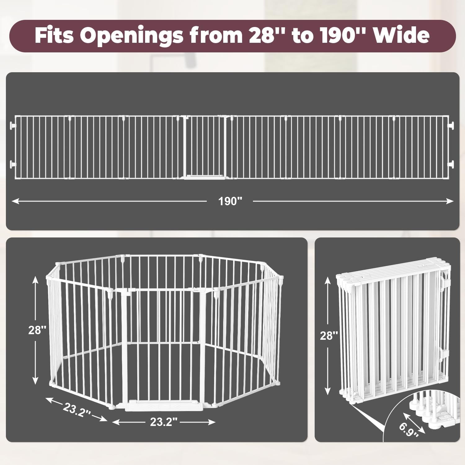 190" Extra Wide Baby Gate Playpen, Adjustable Baby Fence Play Yard