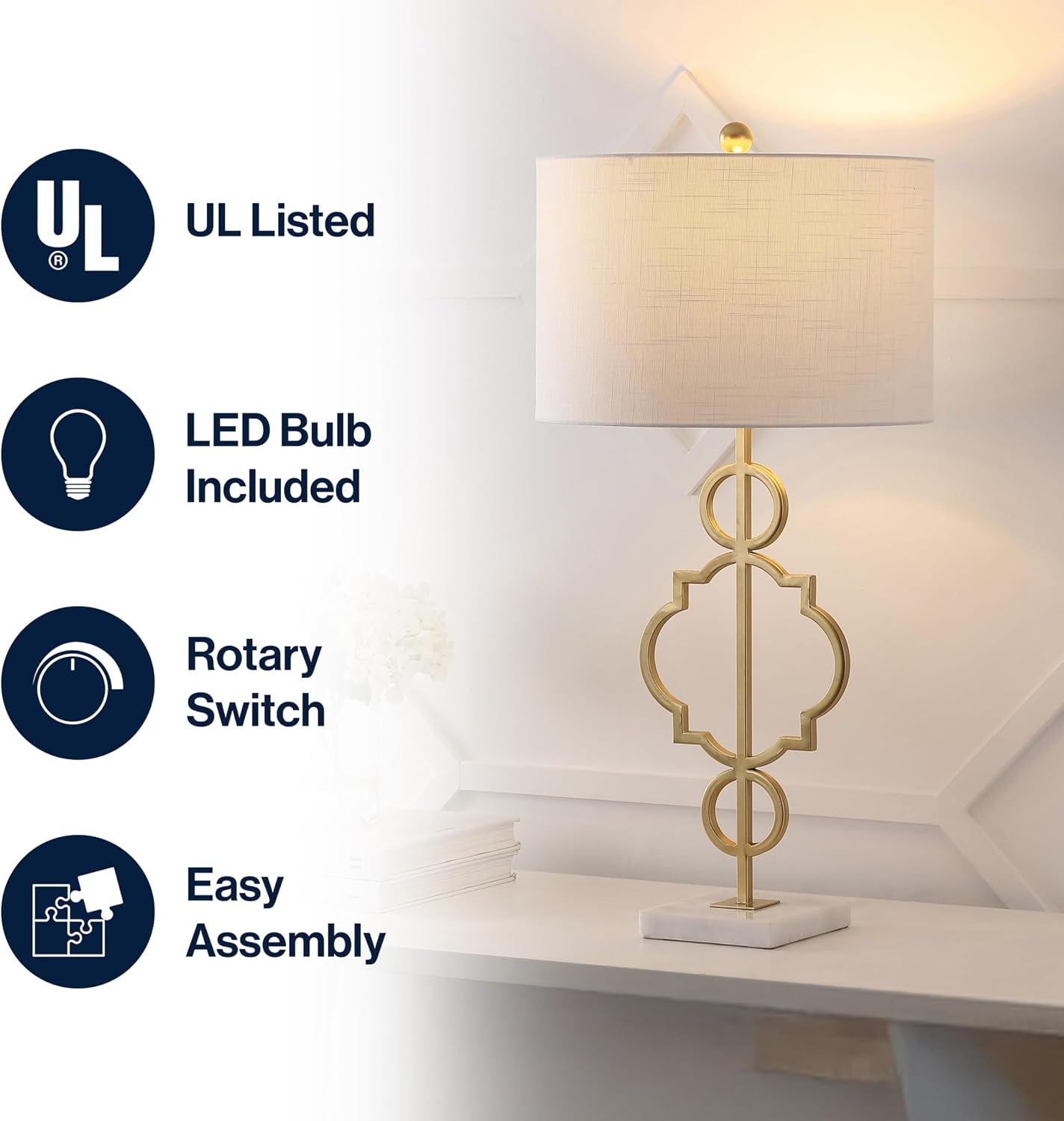 JONATHAN Y July Table Lamp Modern Quatrefoil Metal 31", Gold Painting