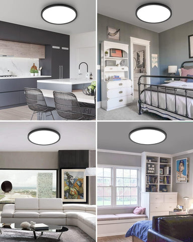 hepside 4PACK Flush Mount LED Ceiling Light Fixture Black, 12Inch 28Watt, Dimmable & 3000K-4500K-6000K Ceiling Lamp 3200LM Low Profile Ceiling Light for Kitchen Bedroom Hallway Porch