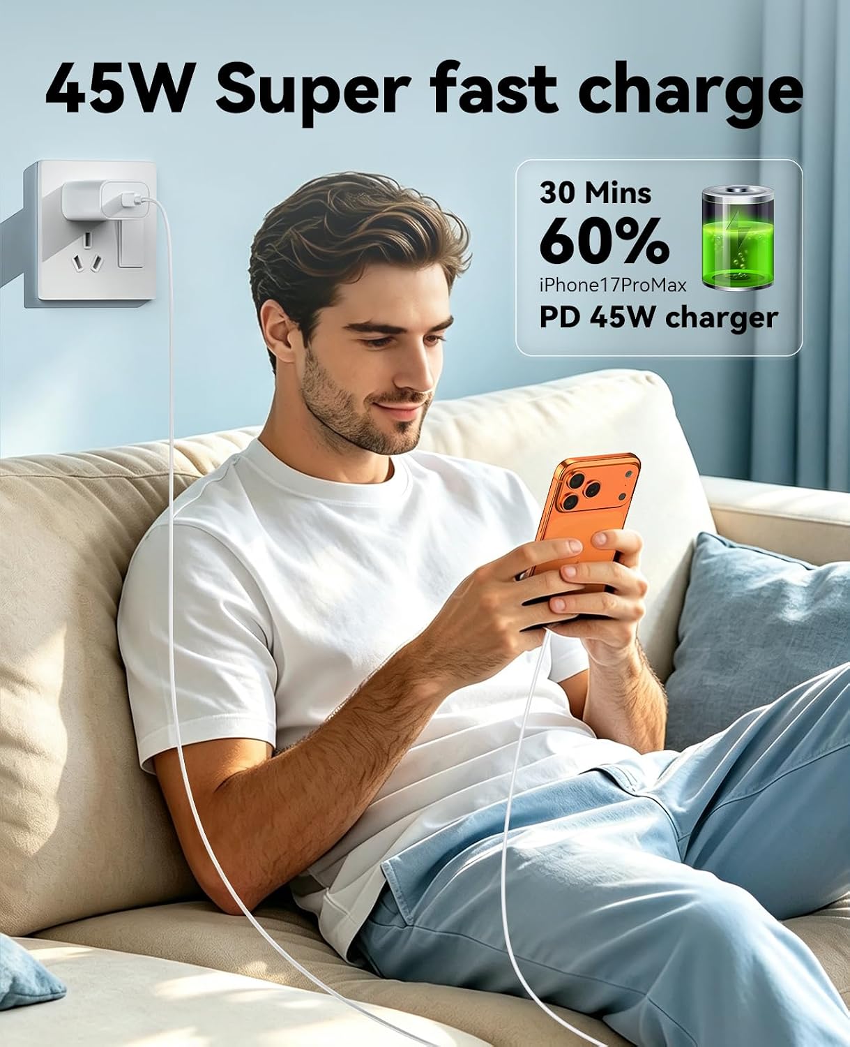 Phone 17 16 15 Charger, 45W USB C Charger, 4-Pack Fast Wall Charging, USB-C Chargers Block (4-Pack 6 ft Cable Included) for Phone 17/16/15/15 Pro/15 Pro Max/iPad Pro/AirPods Samsung & More