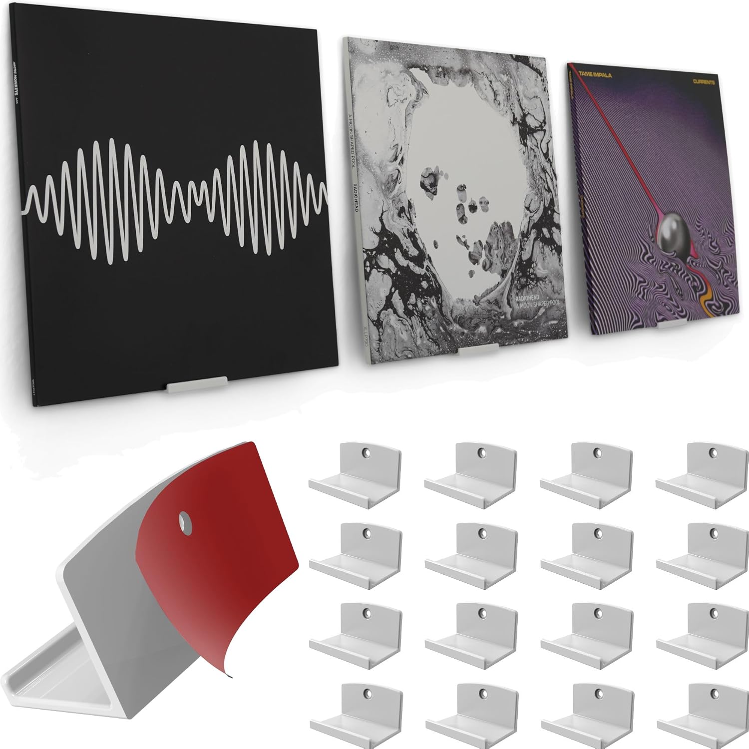 Modern JP Adhesive Vinyl Wall Mount (16-Pack) – Strong Hold Record Holder Wall, Record-Safe Easy Installation, Album Wall Mount for 1LP and 2LP – White
